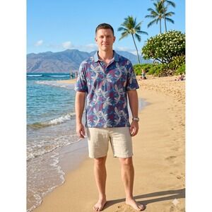Vintage Natural Issue Hawaiian Polo Shirt. Vacation,  Beachy, Coastal, Park, Y2K